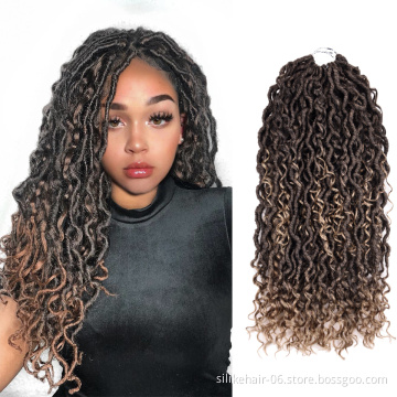 Wholesale Long Curly Ombre Brown Pre Stretch Passion Twist Braids Goddess Faux Locs Crochet Braiding Synthetic Hair Extensions